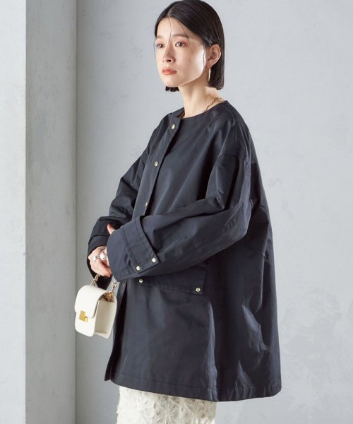 〈撥水加工/手洗い可能〉綿 ナイロン ギャバ ノーカラー ミディ コート 24SS ◇ 