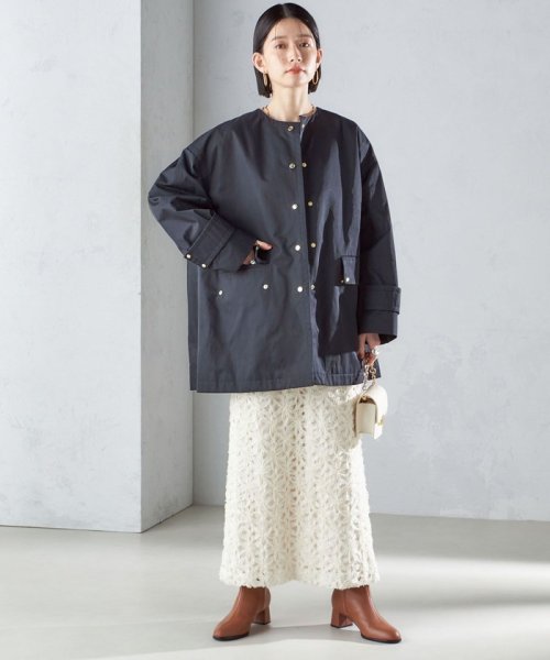 〈撥水加工/手洗い可能〉綿 ナイロン ギャバ ノーカラー ミディ コート 24SS ◇ 