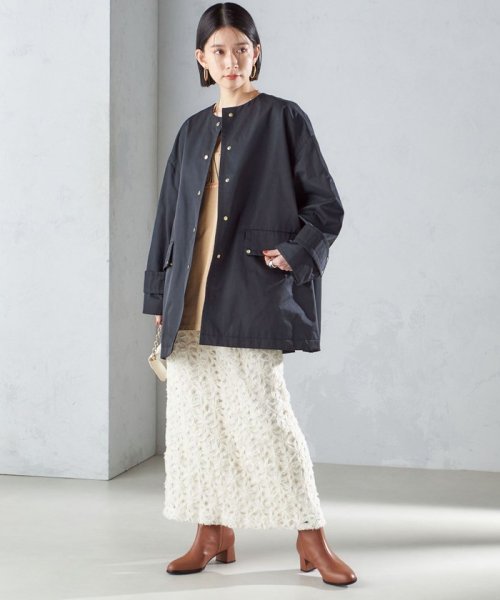 〈撥水加工/手洗い可能〉綿 ナイロン ギャバ ノーカラー ミディ コート 24SS ◇ 