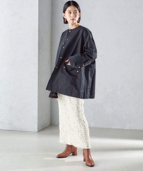 〈撥水加工/手洗い可能〉綿 ナイロン ギャバ ノーカラー ミディ コート 24SS ◇ 