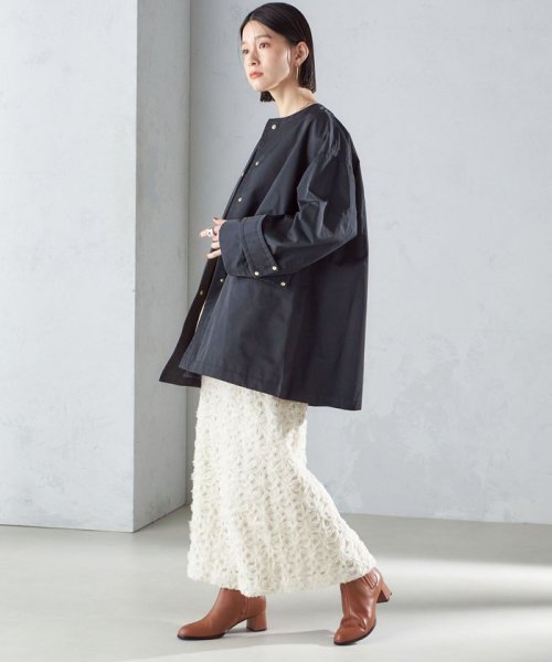 〈撥水加工/手洗い可能〉綿 ナイロン ギャバ ノーカラー ミディ コート 24SS ◇ 