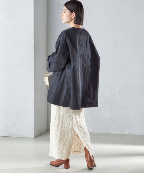 〈撥水加工/手洗い可能〉綿 ナイロン ギャバ ノーカラー ミディ コート 24SS ◇ 