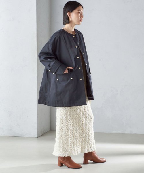 〈撥水加工/手洗い可能〉綿 ナイロン ギャバ ノーカラー ミディ コート 24SS ◇ 