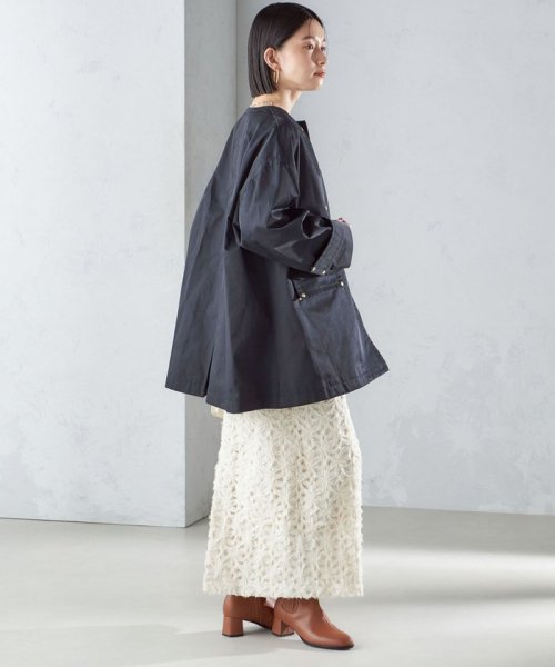 〈撥水加工/手洗い可能〉綿 ナイロン ギャバ ノーカラー ミディ コート 24SS ◇ 