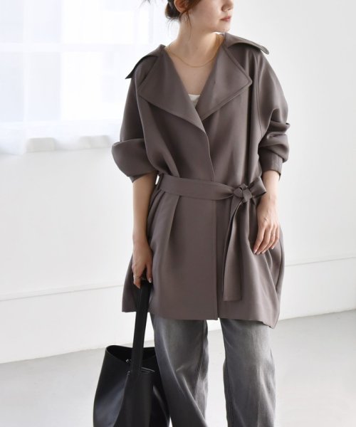 quaranciel:〈洗濯機可能〉ダブルクロス ハーフ トレンチ ジャケット コート C1447179758(11011円)