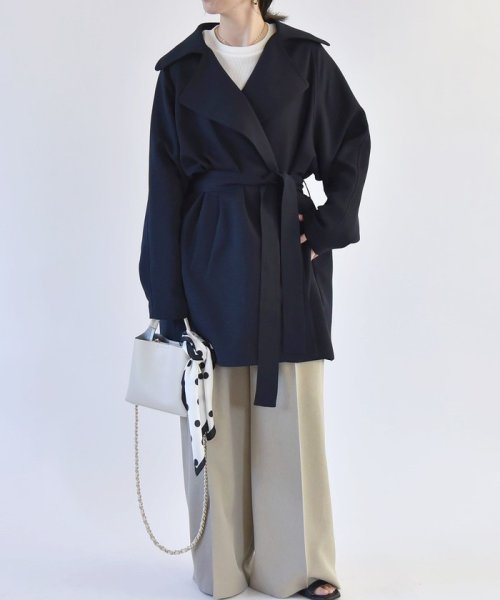 quaranciel:〈洗濯機可能〉ダブルクロス ハーフ トレンチ ジャケット コート C1447179758(11011円)