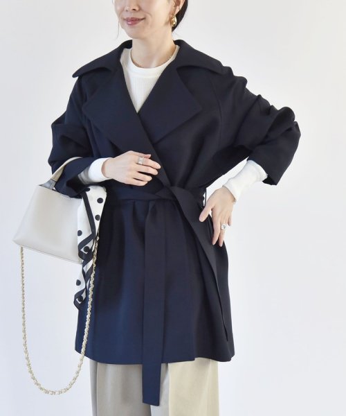 quaranciel:〈洗濯機可能〉ダブルクロス ハーフ トレンチ ジャケット コート C1447179758(11011円)