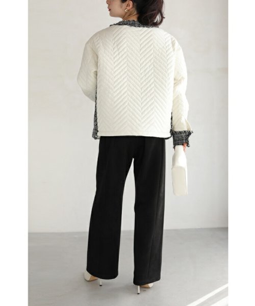 引き立て合うキルティングとツイードのマリアージュブルゾン 