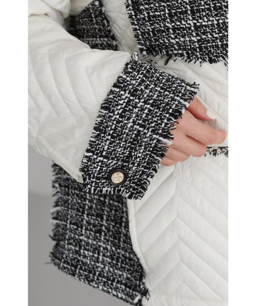 引き立て合うキルティングとツイードのマリアージュブルゾン 