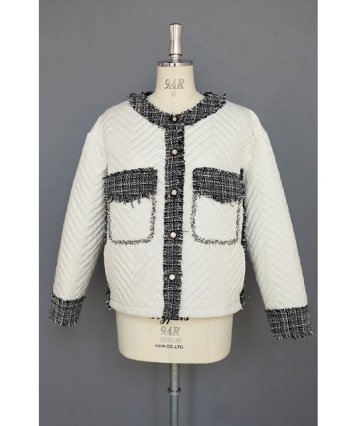 引き立て合うキルティングとツイードのマリアージュブルゾン 