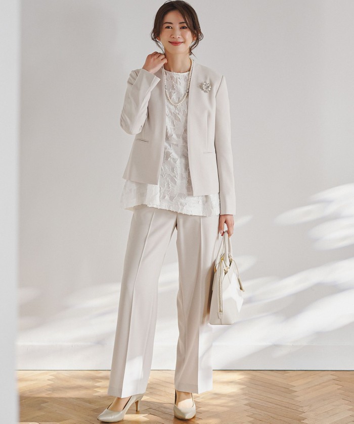 セットアップ対応/洗える】トリアセダブルジョーゼット ノーカラー