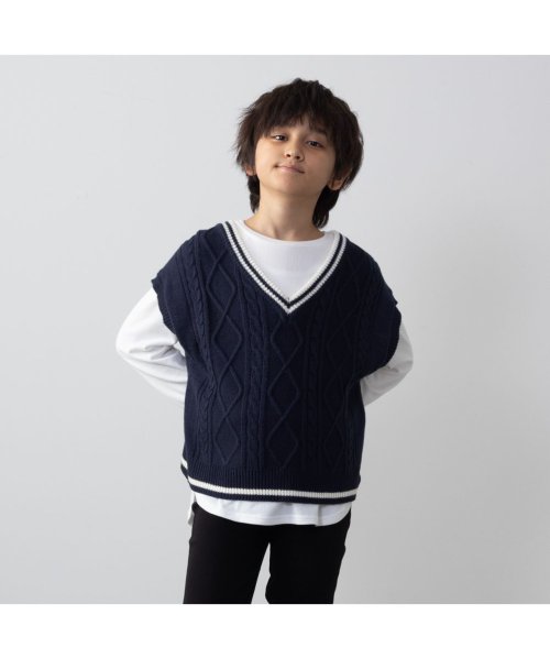 MAC HOUSE(kid's)(マックハウス（キッズ）)/NAVY ネイビー ニットベストアンサンブル MH645－801/img03