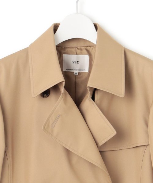 コットンポリエステルギャバジン ロング トレンチコート 