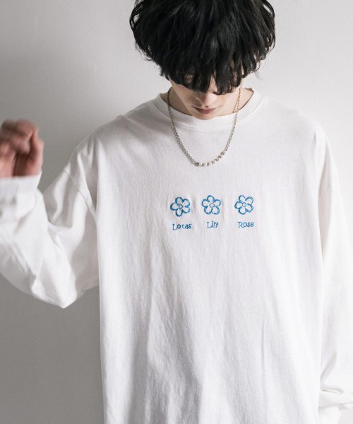 Rocky Monroe(ロッキーモンロー)/Tシャツ 長袖 カットソー メンズ レディース クルーネック ピグメント加工 ロンT 刺繍 FLOWER 花 ワンポイント ヴィンテージライク 古着 ユーズドラ/img23