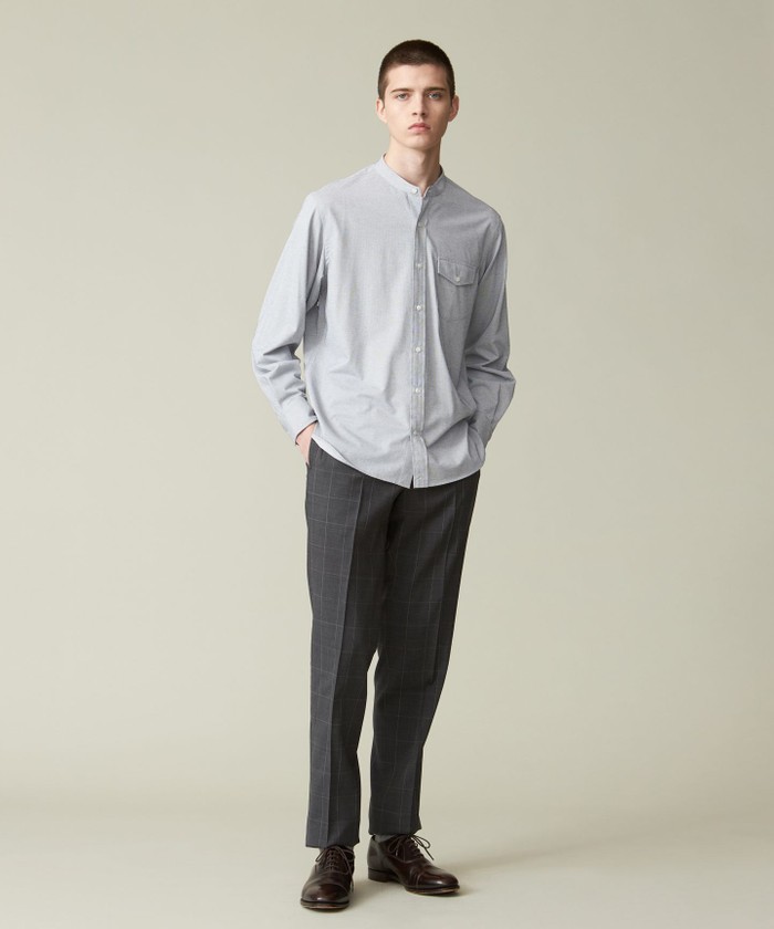 ピンチェックジャージ バンドカラーシャツ(505876071)｜HANKYU MEN'S
