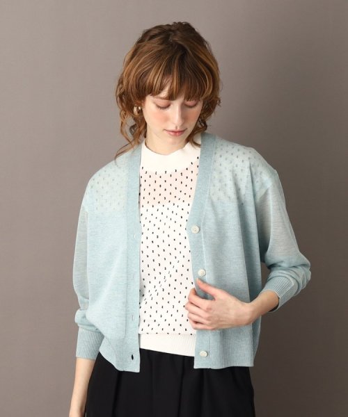 【着回し◎/トレンド】シアーコンビカーディガン 商品説明【さりげないシアー感が着回しやすいショートカーディガン】袖と身頃の上部をシアーに編み立てたショートカーディガン。共糸でシームレスに QGW1309515900(10010円)