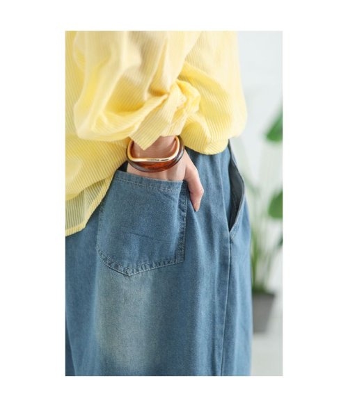 Sawa a la mode(サワアラモード)/レディース 大人 上品 スカラップ裾の刺繍デニムワイドパンツ/img12