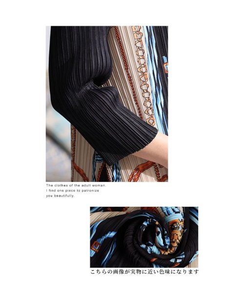 Sawa a la mode(サワアラモード)/レディース 大人 モード スカーフ柄で魅せるアコーディオンプリーツワンピース/img03
