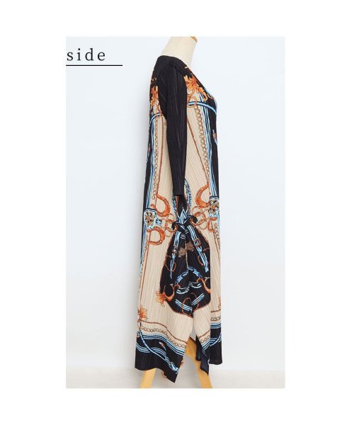 Sawa a la mode(サワアラモード)/レディース 大人 モード スカーフ柄で魅せるアコーディオンプリーツワンピース/img20