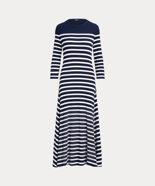 ストライプド ワッフルニット ドレス 