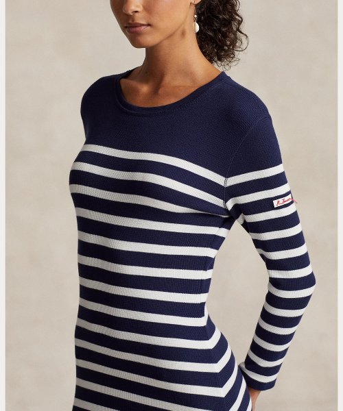 ストライプド ワッフルニット ドレス 