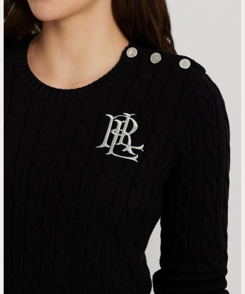 ボタントリム ケーブルニット コットン セーター Ralph Cotton TM