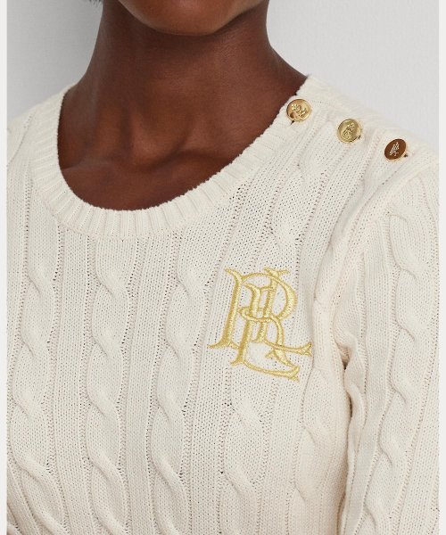 ボタントリム ケーブルニット コットン セーター Ralph Cotton TM