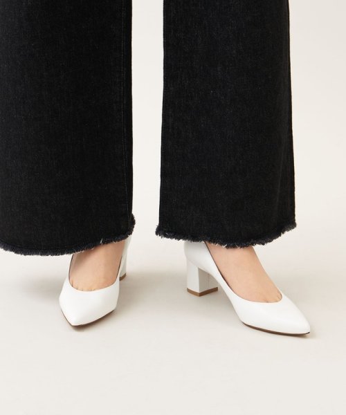 ポインテッドブロックヒール パンプス55↓↑ あらかじめご了承ください