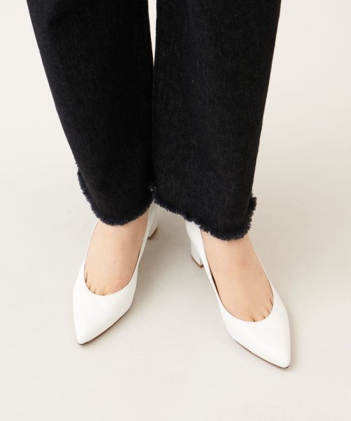 ポインテッドブロックヒール パンプス55↓↑ あらかじめご了承ください