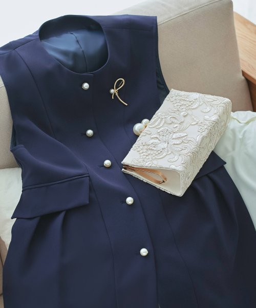 パールボタンジレ＆スリムストレートパンツ(SU1341) パンツ SU1341 ジレ ITEMブラウス パールボタンジレ＆スリムストレートパンツ ブラック ジ　レ 7号 9号 11号 13号 15号 I1386939737(10596円)