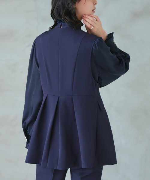 パールボタンジレ＆スリムストレートパンツ(SU1341) パンツ SU1341 ジレ ITEMブラウス パールボタンジレ＆スリムストレートパンツ ブラック ジ　レ 7号 9号 11号 13号 15号 I1386939737(10596円)