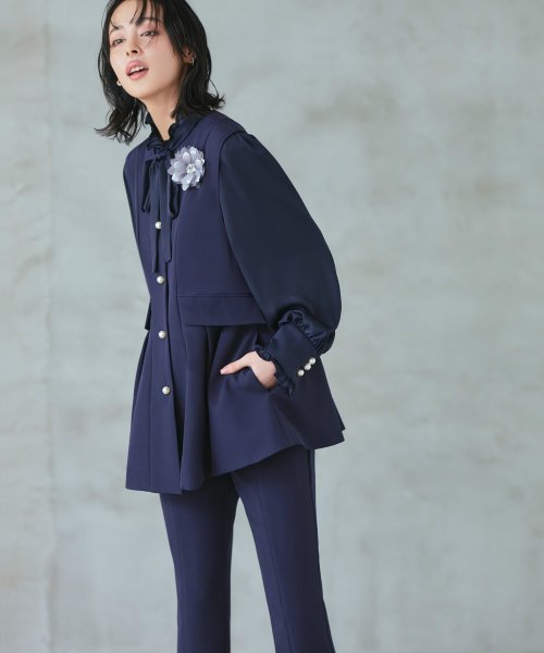 パールボタンジレ＆スリムストレートパンツ(SU1341) パンツ SU1341 ジレ ITEMブラウス パールボタンジレ＆スリムストレートパンツ ブラック ジ　レ 7号 9号 11号 13号 15号 I1386939737(10596円)