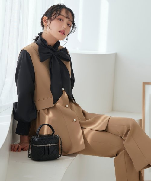 パールボタンジレ＆スリムストレートパンツ(SU1341) パンツ SU1341 ジレ ITEMブラウス パールボタンジレ＆スリムストレートパンツ ブラック ジ　レ 7号 9号 11号 13号 15号 I1386939737(10596円)