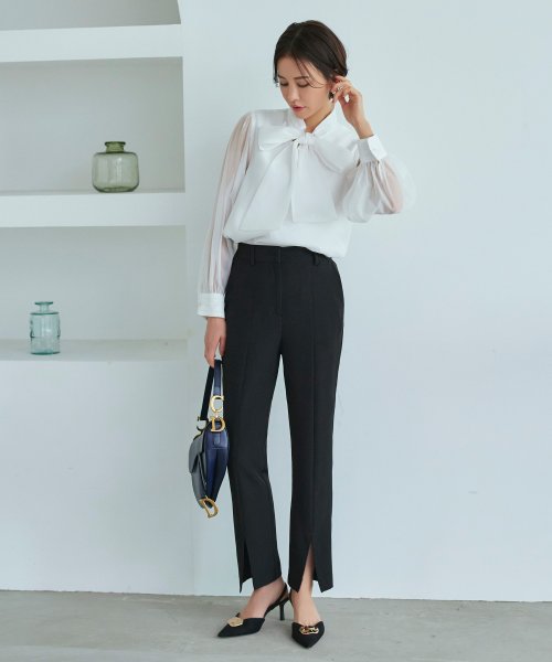パールボタンジレ＆スリムストレートパンツ(SU1341) パンツ SU1341 ジレ ITEMブラウス パールボタンジレ＆スリムストレートパンツ ブラック ジ　レ 7号 9号 11号 13号 15号 I1386939737(10596円)