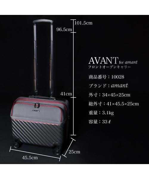 tavivako(タビバコ)/amant スーツケース フロント S 機内持ち込み 小型 軽量 拡張 横型 出張 静音 8輪 PCポケット ダイヤル TSA キャリーケース キャリーバッグ/img11