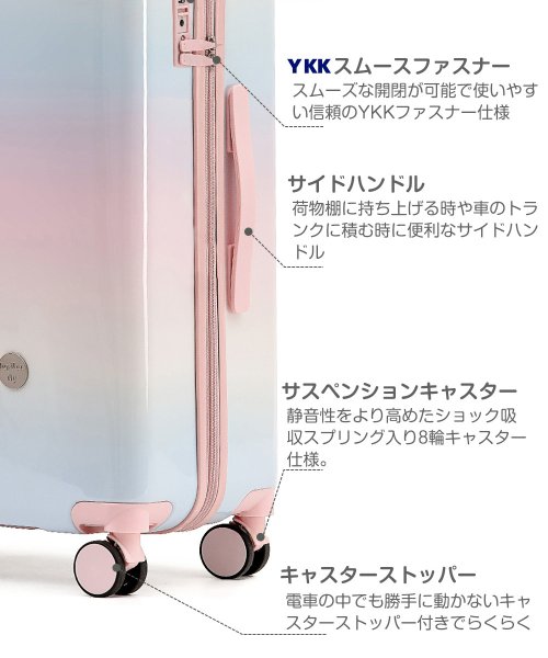 tavivako(タビバコ)/グラデーション スーツケース キャリーケース LMサイズ 大型 軽量 ファスナー YKK 鏡面ボディ ダブルキャスター ストッパー付き サスペンション TSA/img09