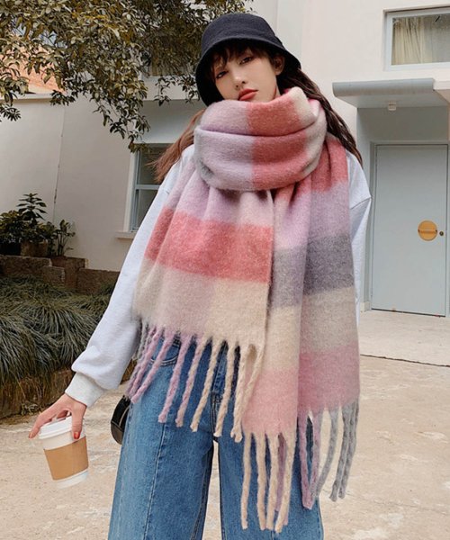 ARGO TOKYO(アルゴトウキョウ)/Big Fringe Check Muffler  26004 ビッグフリンジチェックマフラー　チェックマフラー　大判マフラー/img05