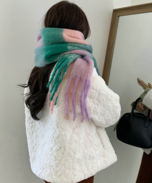 ARGO TOKYO(アルゴトウキョウ)/Big Fringe Check Muffler  26004 ビッグフリンジチェックマフラー　チェックマフラー　大判マフラー/img45