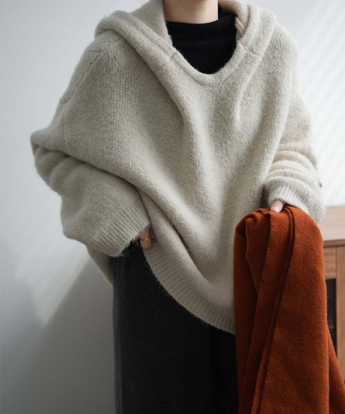 ARGO TOKYO(アルゴトウキョウ)/Wool Blend Hoodie Knit Pullover 25071 フードニットプルオーバー　ニットプルオーバー　フード付き　フーデイニット　セーター　/img04