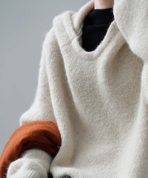 ARGO TOKYO(アルゴトウキョウ)/Wool Blend Hoodie Knit Pullover 25071 フードニットプルオーバー　ニットプルオーバー　フード付き　フーデイニット　セーター　/img06