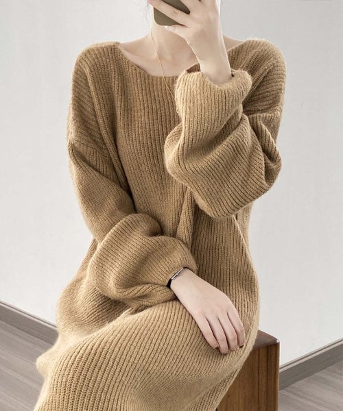 ARGO TOKYO(アルゴトウキョウ)/Boat－neck Loose Knit Onepiece 29093　ボートネックルーズニットワンピース　ボートネックワンピース　ルーズニットワンピース　ニッ/img03