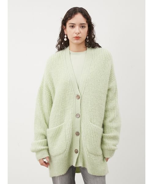 シェルボタンモヘヤシャギーカーデ 予めご了承ください