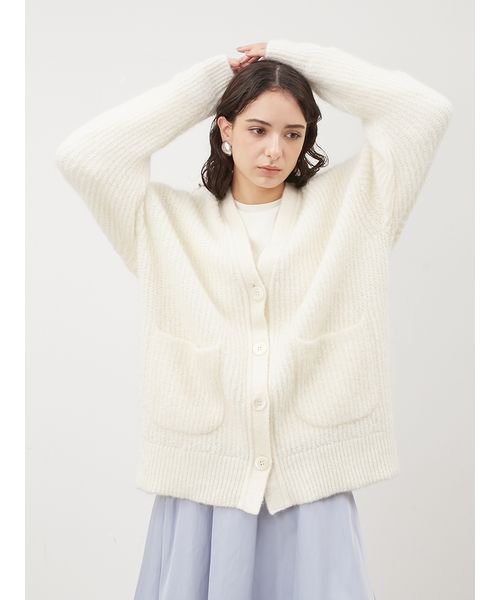 シェルボタンモヘヤシャギーカーデ 予めご了承ください