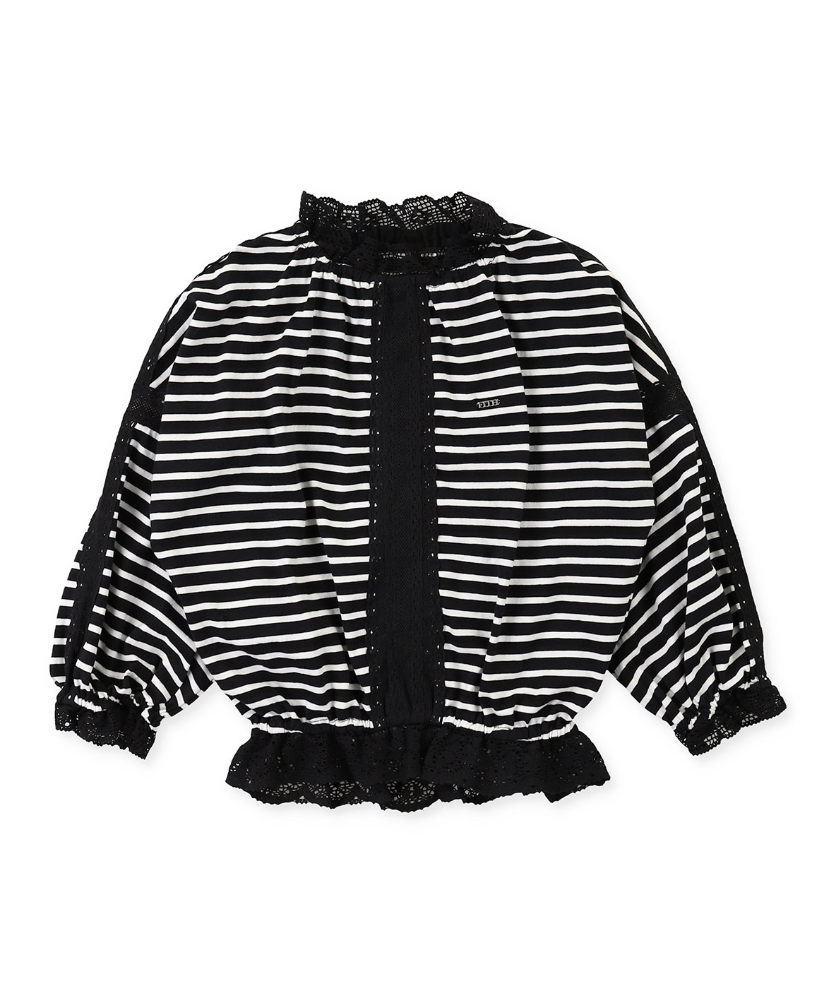 美品　FITH　フィス　ボーダー×レーススモック長袖Tシャツ フィス FITH ボーダー×レーススモック長袖Tシャツ （ブラック