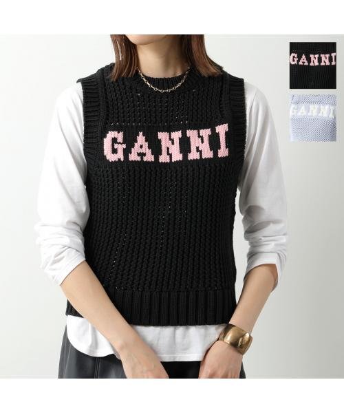 GANNI(ガニー)/GANNI ニットベスト Cotton Rope Vest ロゴ クルーネック/img01