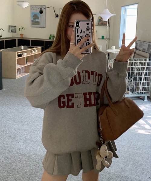 セール】ロゴスウェットトレーナー×プリーツミニスカート セットアップ  