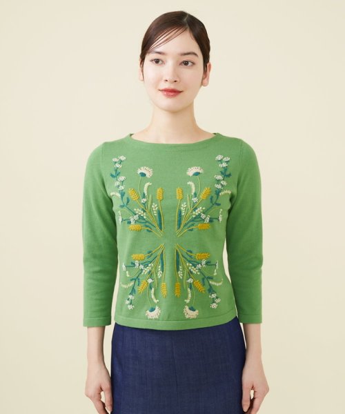 スプリングフラワー刺繍コットンプルオーバー 