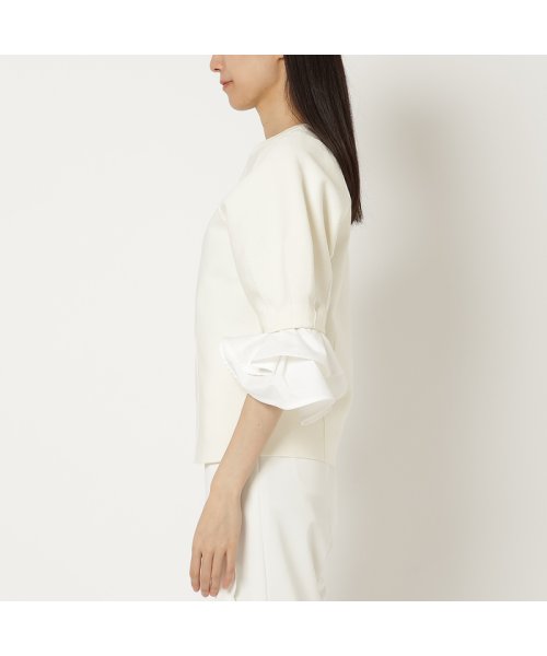 ボートネックフリルニット 商品説明〈Design〉・タックを取った立体的なニット袖・鎖骨周りを美しく見せるボートネック・ボリュームのあるアシンメトリーなフリルがモードな印象・袖のフリルはボタンで取外し可・パンツで G1381292672 (10560円)