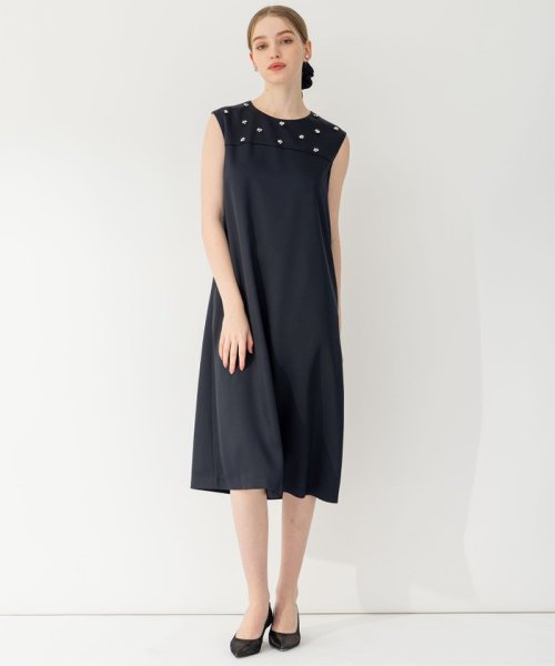 【APPLAUDIR】ノーブルサテン ビジューデザインドレス APPLAUDIR アプロディール ノーブルサテン