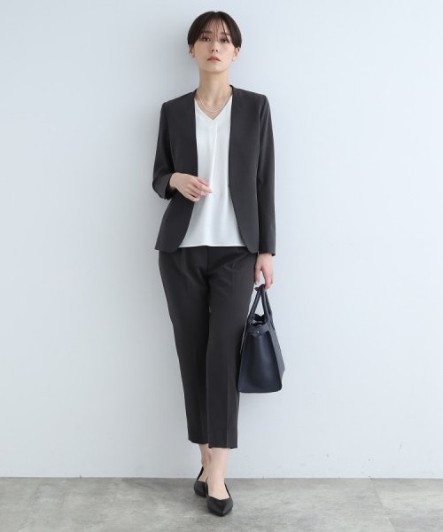 【定番スーツ/洗える/UVケア】ストレッチノーカラージャケット 